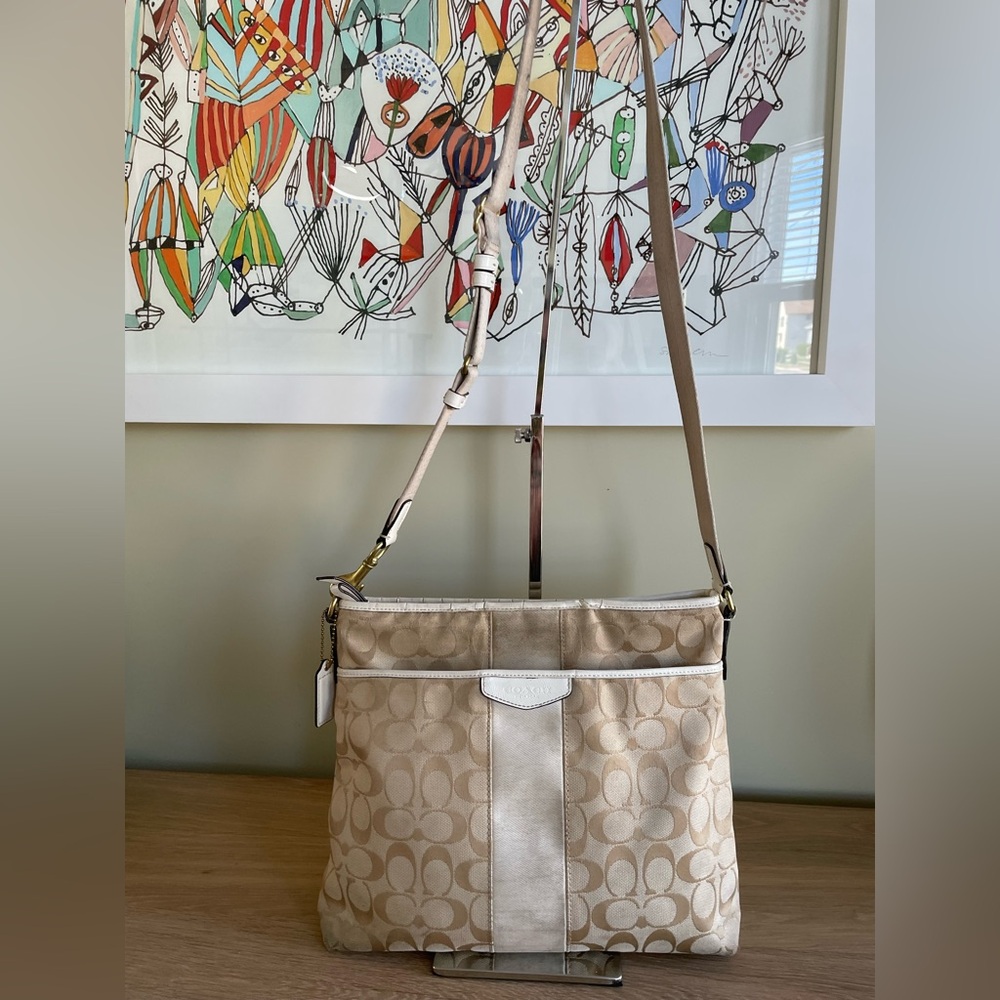 COACH TAN AND CREAM SIGNATURE STRIPE CROSSBODY BAG Project Bag Style F28502